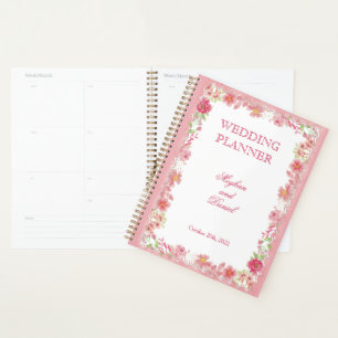 Agenda Planner de casamiento floral rosa acuarela