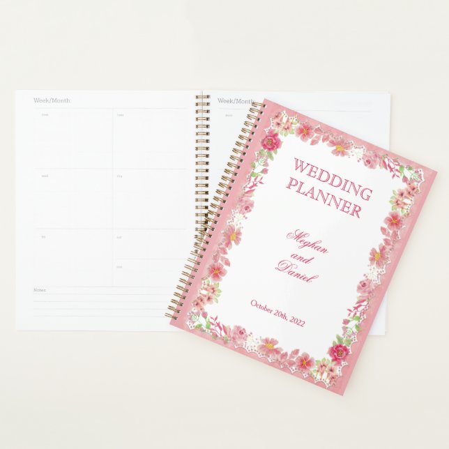Agenda Planner de casamiento floral rosa acuarela (Demostración)