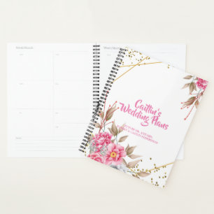 Agenda Planner de casamiento floral rosado geométrico con