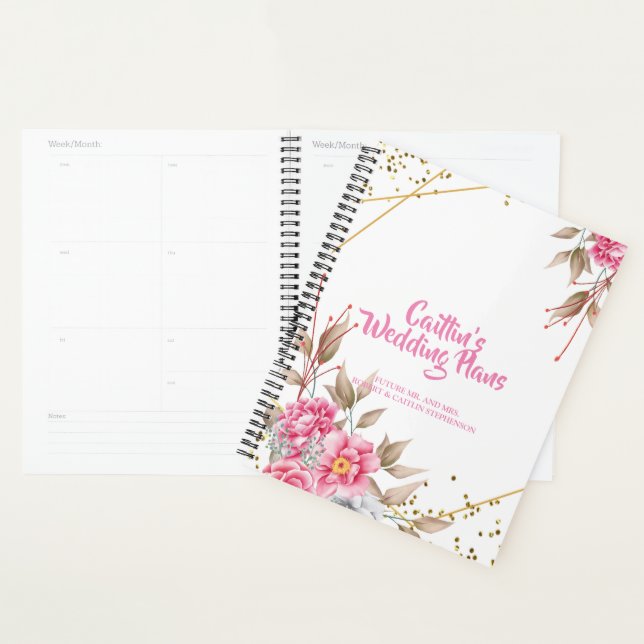 Agenda Planner de casamiento floral rosado geométrico con (Demostración)