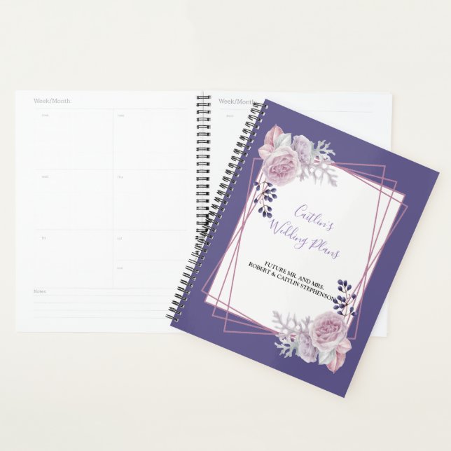 Agenda Planner de casamiento morado de marco geométrico m (Demostración)