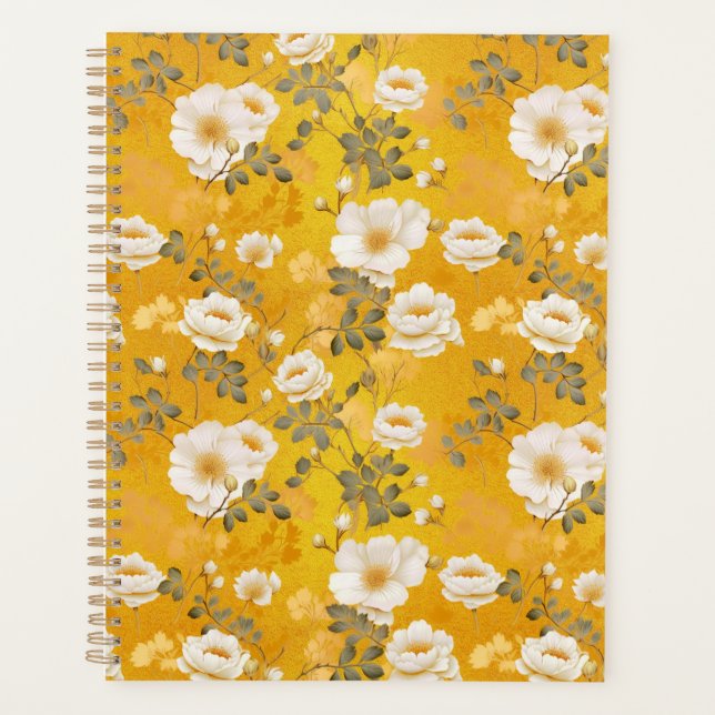Agenda Planner de Chiyogami floral de rosas blancas (Anverso)
