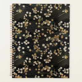 Agenda Planner de Chiyogami floral negro, blanco y dorado