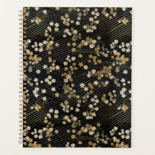 Agenda Planner de Chiyogami floral negro, blanco y dorado