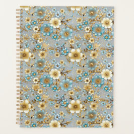 Agenda Planner de Chiyogami floral verde azulado y crema
