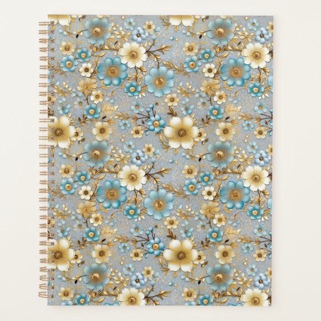 Agenda Planner de Chiyogami floral verde azulado y crema (Anverso)