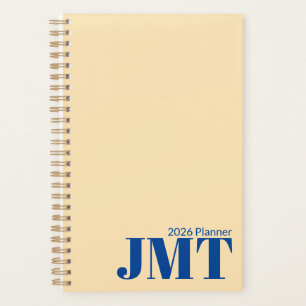 Agenda Planner de color claro y monograma azul 2026