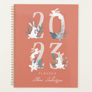 Agenda Planner de conejo floral y follaje rojo de inviern