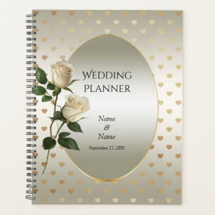 Agenda Planner de Corazones de Oro de Rosas Blancas