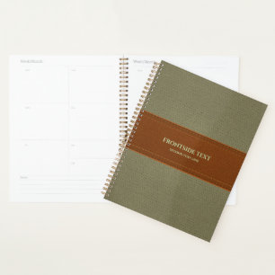 Agenda Planner de cuero falso marrón y verde