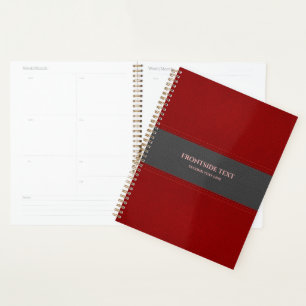 Agenda Planner de cuero falso rojo y gris