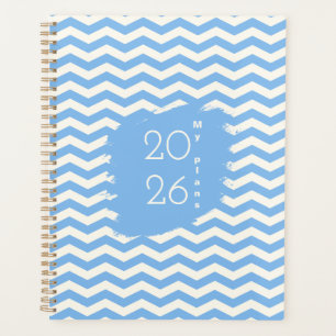 Agenda Planner de diseño de patrones de zigzag azul suave