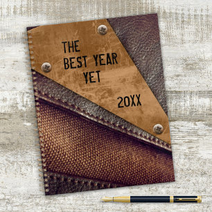 Agenda Planner de diseño industrial metálico de cuero fal