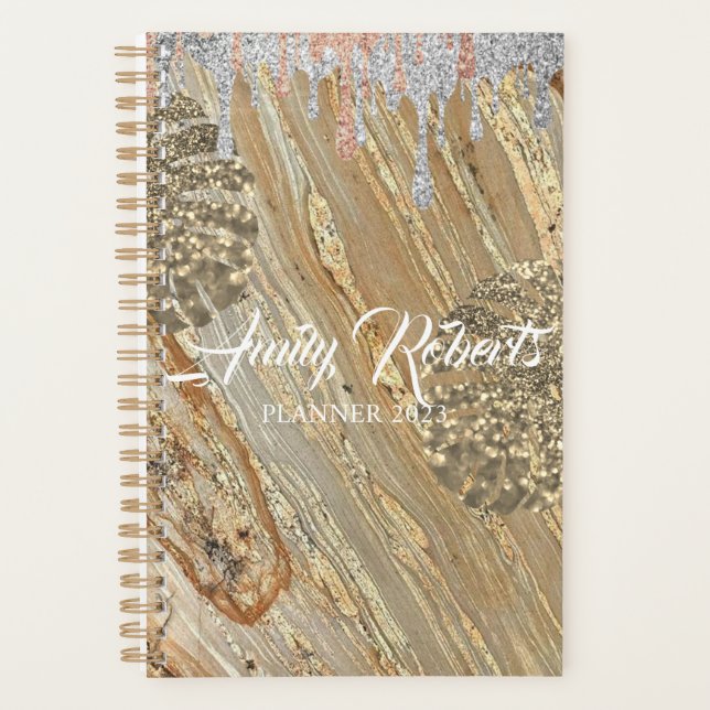 Agenda Planner de esparkling de plata dorada (Anverso)