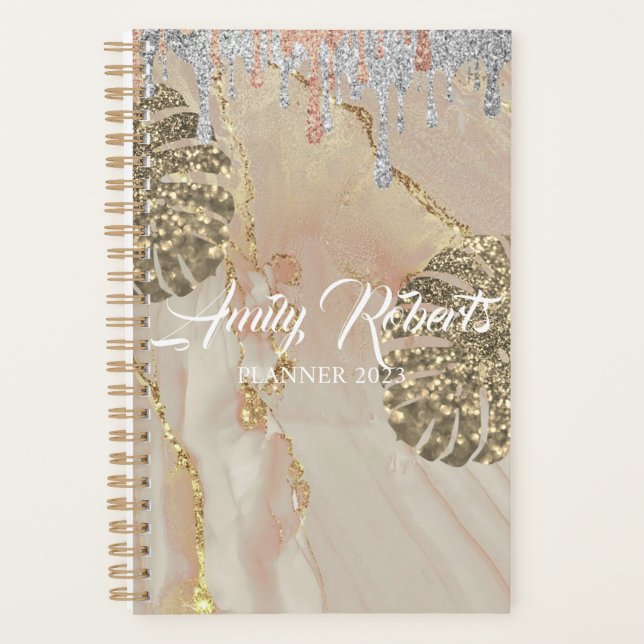 Agenda Planner de esparkling de plata dorada (Anverso)