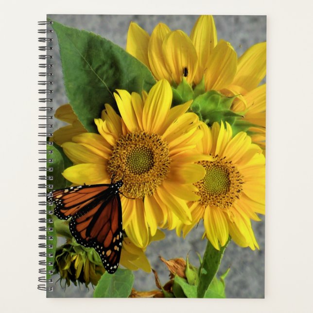 Agenda Planner de espiral de girasoles y mariposa monarca (Anverso)