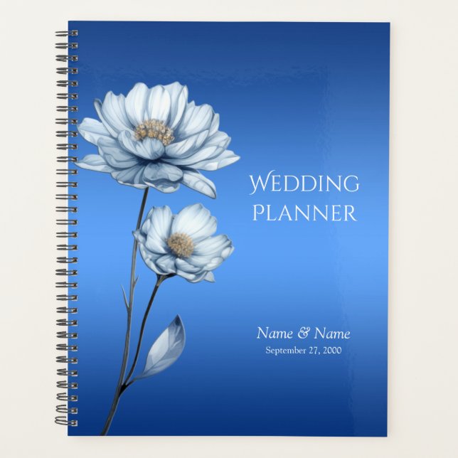 Agenda Planner de flores de color azul (Anverso)