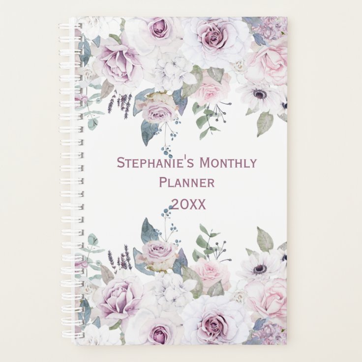 Agenda Planner de flores de color violeta rosa blanco 