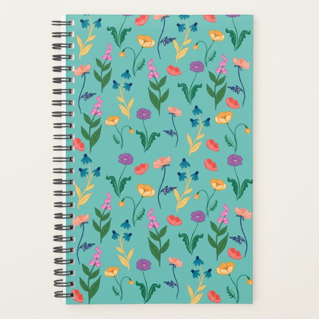 Agenda Planner de flores silvestres en turquesa (Anverso)