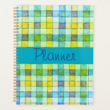 Planner de gingham azul verde y amarillo