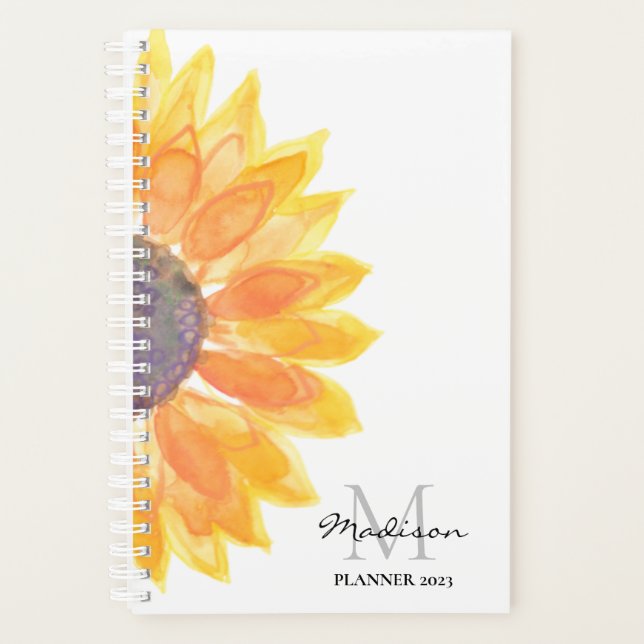 Agenda Planner de girasol de acuarela personalizado (Anverso)