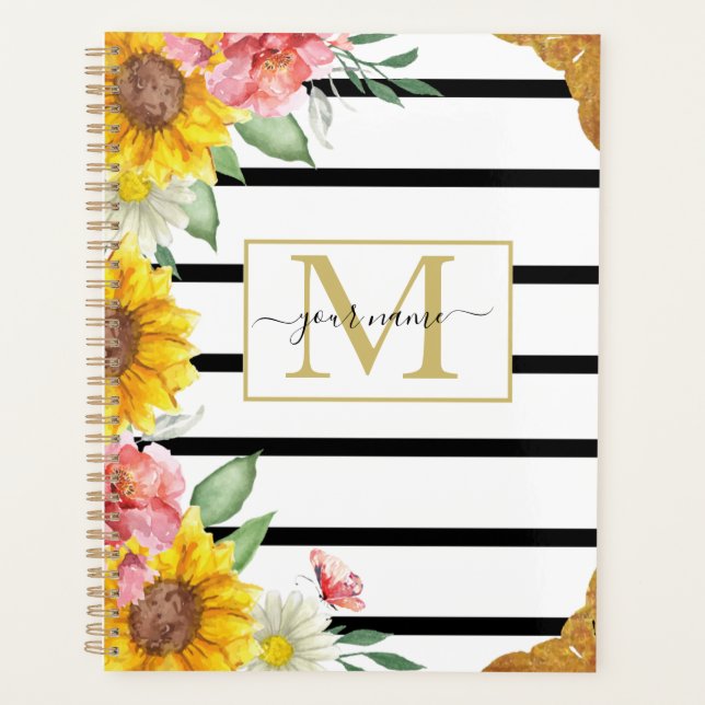 Agenda Planner de girasoles y rayas (Anverso)