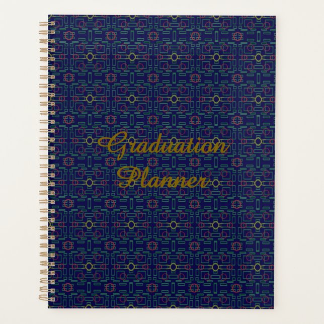 Agenda Planner de graduación geométrica azul oscuro (Anverso)