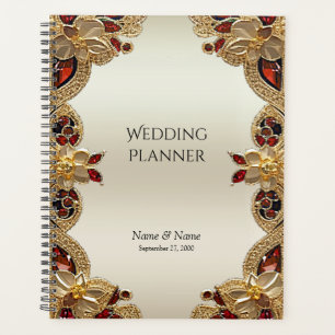 Agenda Planner de guijarros rojos de flores doradas