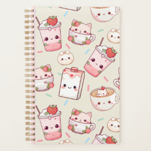 Agenda Planner de impresión de café y gato kawaii lindo