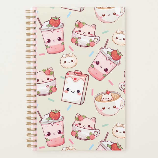 Agenda Planner de impresión de café y gato kawaii lindo (Anverso)