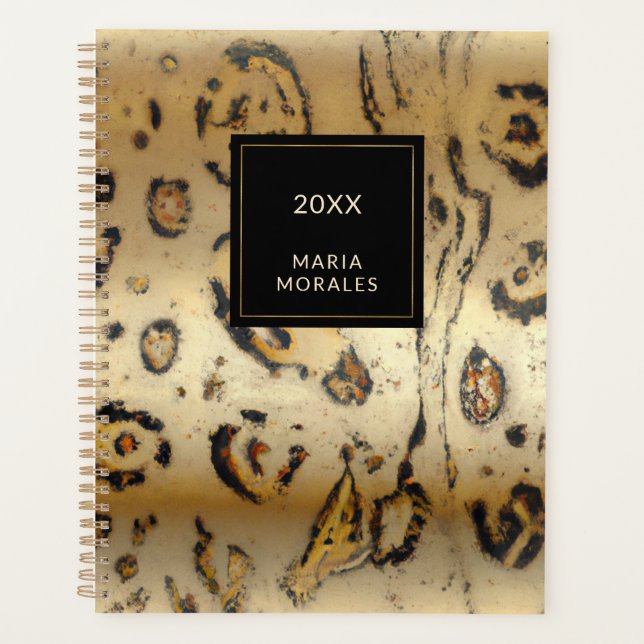 Agenda Planner de impresión de leopardo negro y crema sua (Anverso)