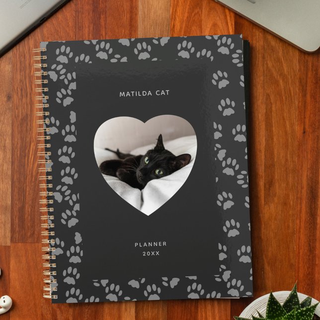 Agenda Planner de impresión de papel gris de imagen para  (Purrrfect for cat lovers! Just upload your favorite photo and add your name (or black cat's) )