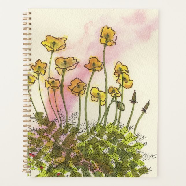Agenda Planner de jardinero con amapolas amarillas (Anverso)