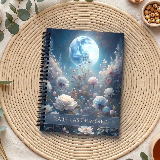 Agenda Planner de la Bloom Lunar - Mystical Floral Moon J (Lunar Bloom Planner – Mystical Floral Moon Journal on a boho table with herbs and a cup of tea)