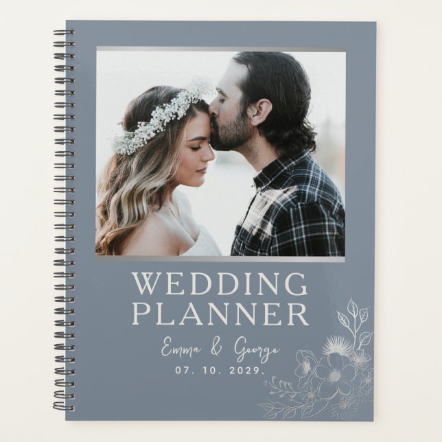 Agenda Planner de la boda azul Dusty Photo (Anverso)