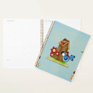 Agenda Planner de la espiral de la casa de aves azul