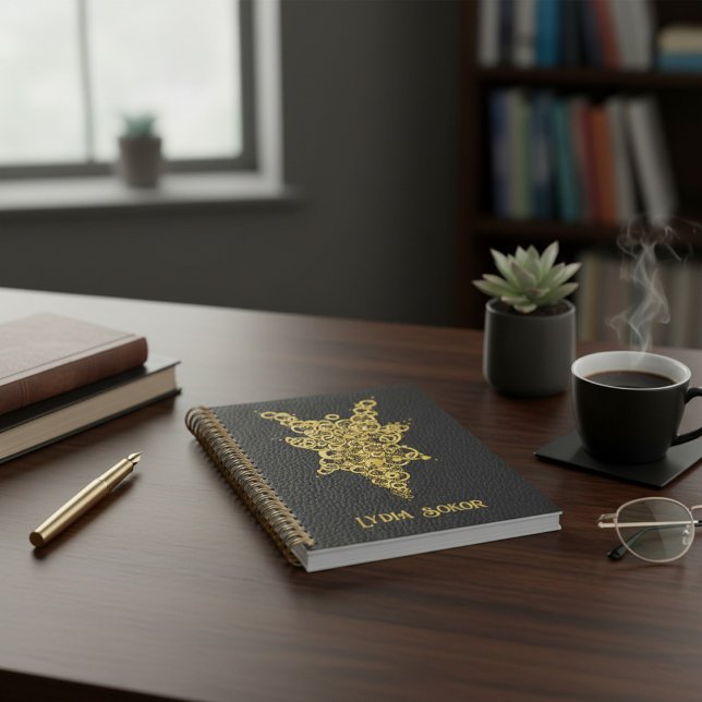 Agenda Planner de lujo negro y oro con estrella mecánica (Subido por el creador)