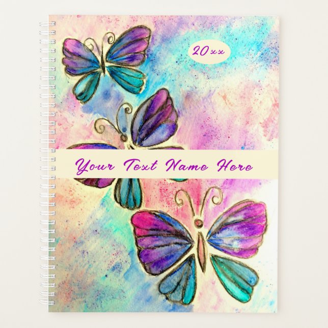 Agenda Planner de mariposa morada con texto Personalizado (Anverso)