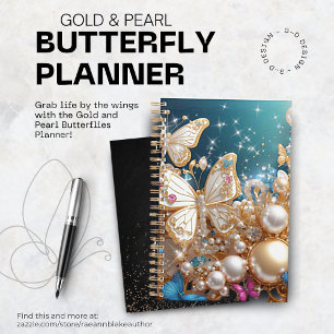 Agenda Planner de mariposas de oro y perla