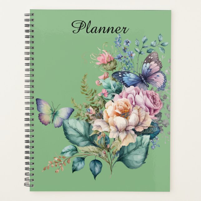 Agenda Planner de mariposas y flores (Anverso)