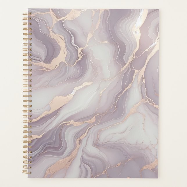 Agenda Planner de mármol de lavanda con venas plateadas (Anverso)