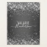 Agenda Planner de monograma Metalizado cepillado y purpur<br><div class="desc">Girly purpurina y roció la tipografía metalizado de escritura divertida.</div>