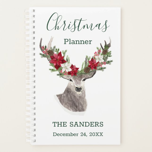 Agenda Planner de Navidades de renos de Poinsettia (Anverso)