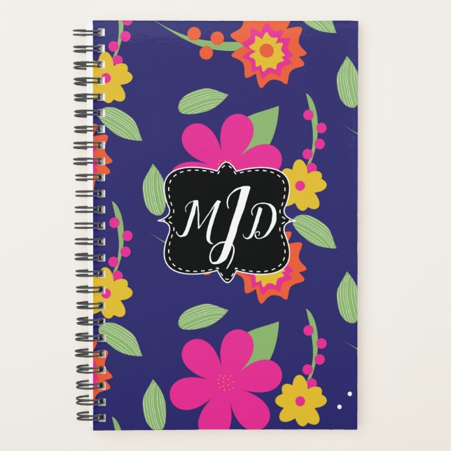 Agenda Planner de neón floral retro en negrita (Anverso)