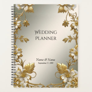 Agenda Planner de Ornate de Oro Floral Blanco