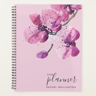 Agenda Planner de orquídeas de color de agua de plumas