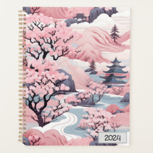 Agenda Planner de paisajes rosa y gris japonés