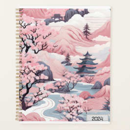 Agenda Planner de paisajes rosa y gris japonés