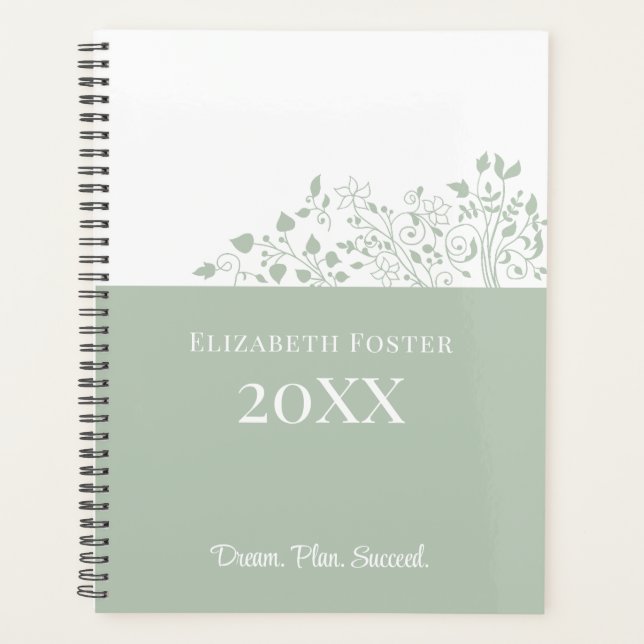 Agenda Planner de Personalizable Floral Dusty Blue (Anverso)