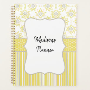 Agenda Planner de Personalizado amarillo y gris de abeja